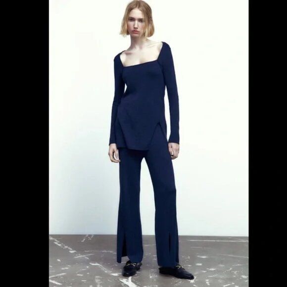 Like NEW ZARA angular square neckline sweater tunic with split detail - Picture 1 of 12